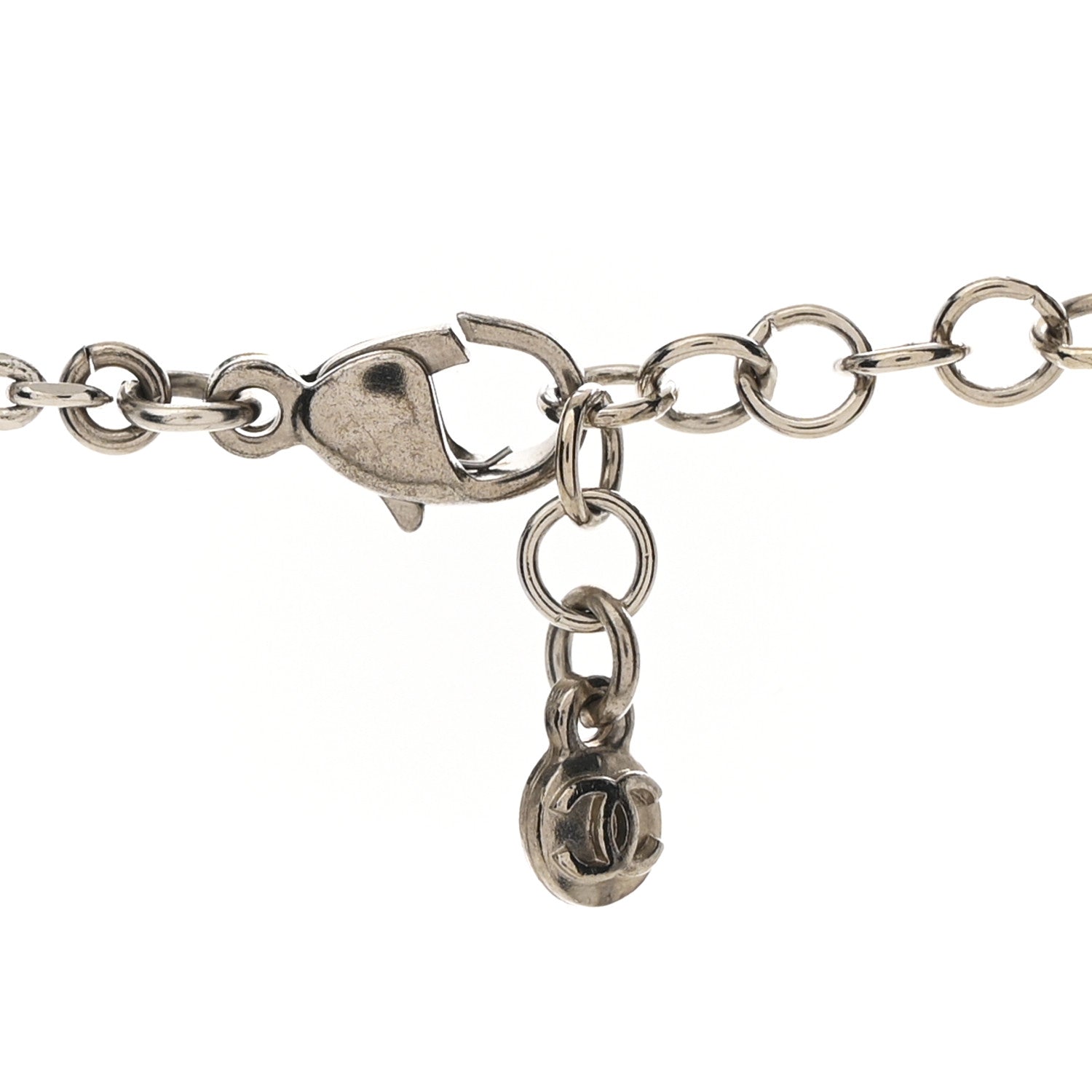 Chanel Crystal Bead CC Long Necklace Silver Black Transparent 5 of 6