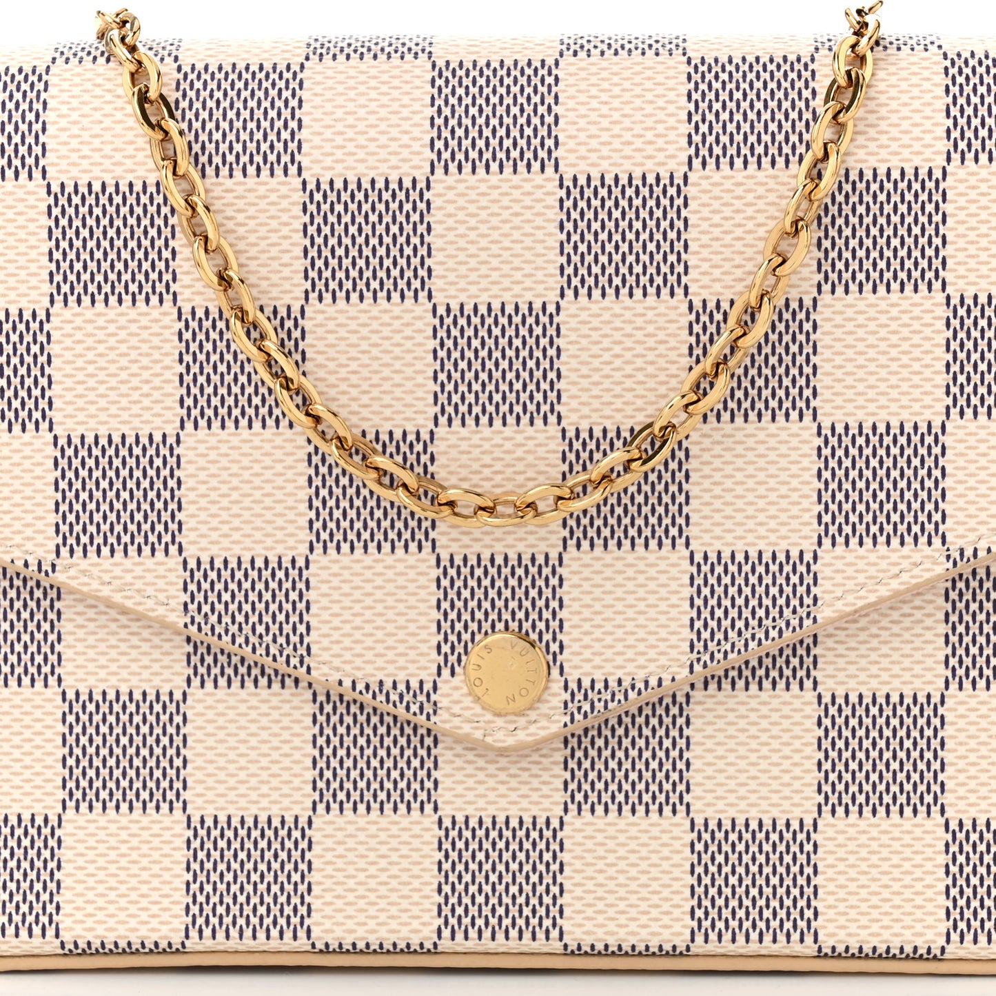 Damier Azur Pochette Felicie Chain Wallet Rose Ballerine