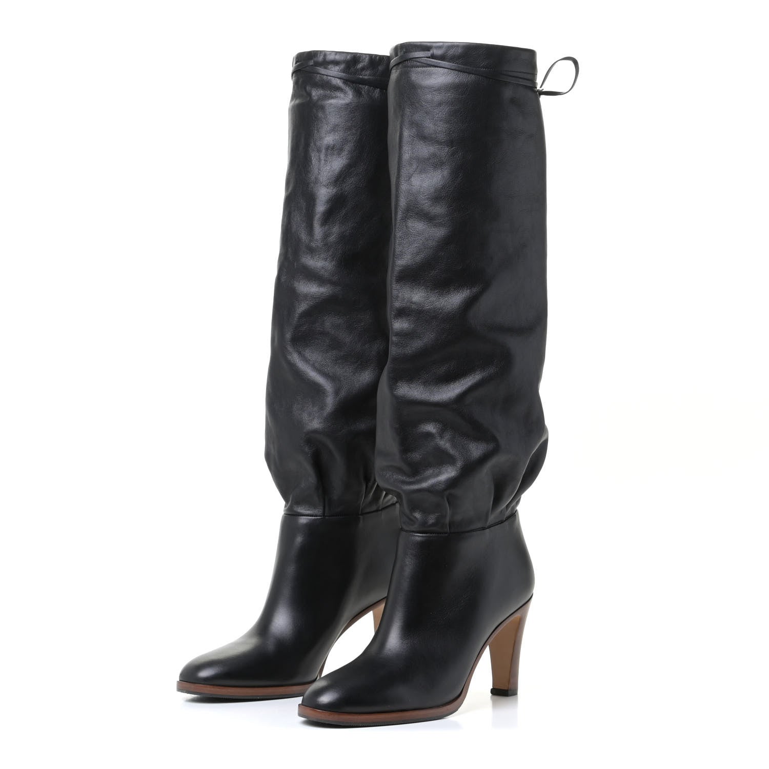 Gucci Deauville Calfskin Cinched Knee High Boots 37.5 Black 2 of 11