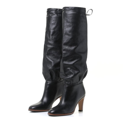 Gucci Deauville Calfskin Cinched Knee High Boots 37.5 Black 2 of 11