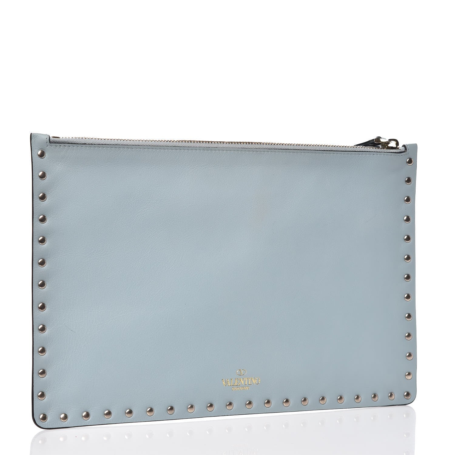 Valentino Garavani Vitello Large Rockstud Zip Pouch Sky Sorbet 3 of 9