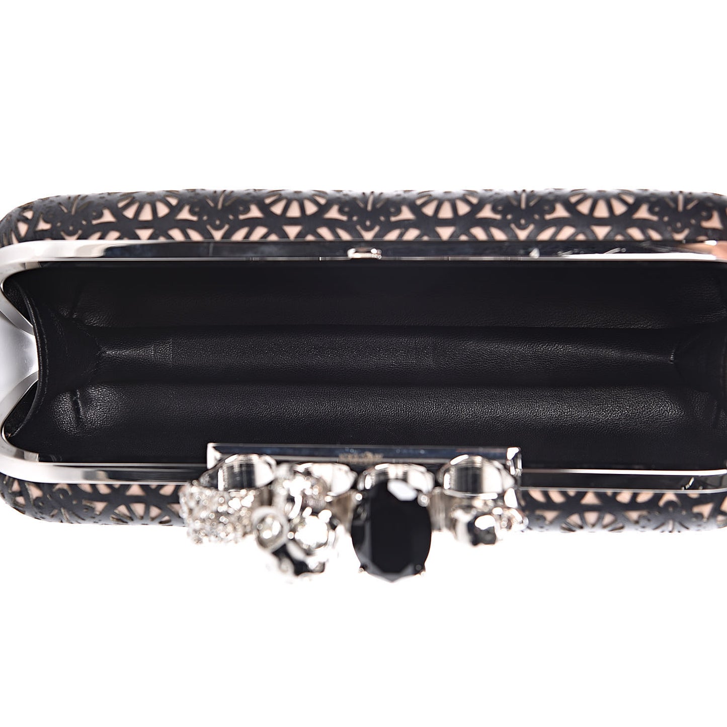 Calfskin Classic Bistrot Skull Knuckle Box Clutch Black Beige