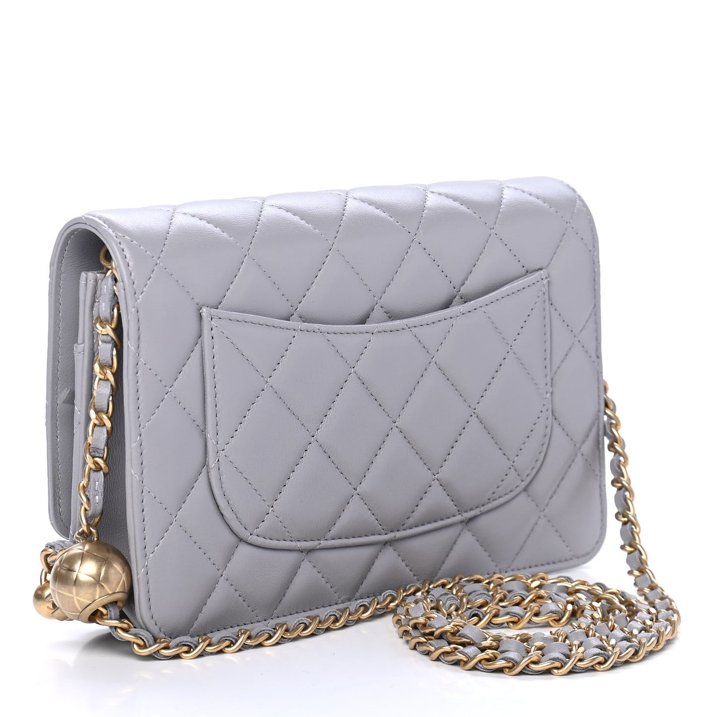 Lambskin Quilted CC Pearl Crush Wallet on Chain WOC Grey
