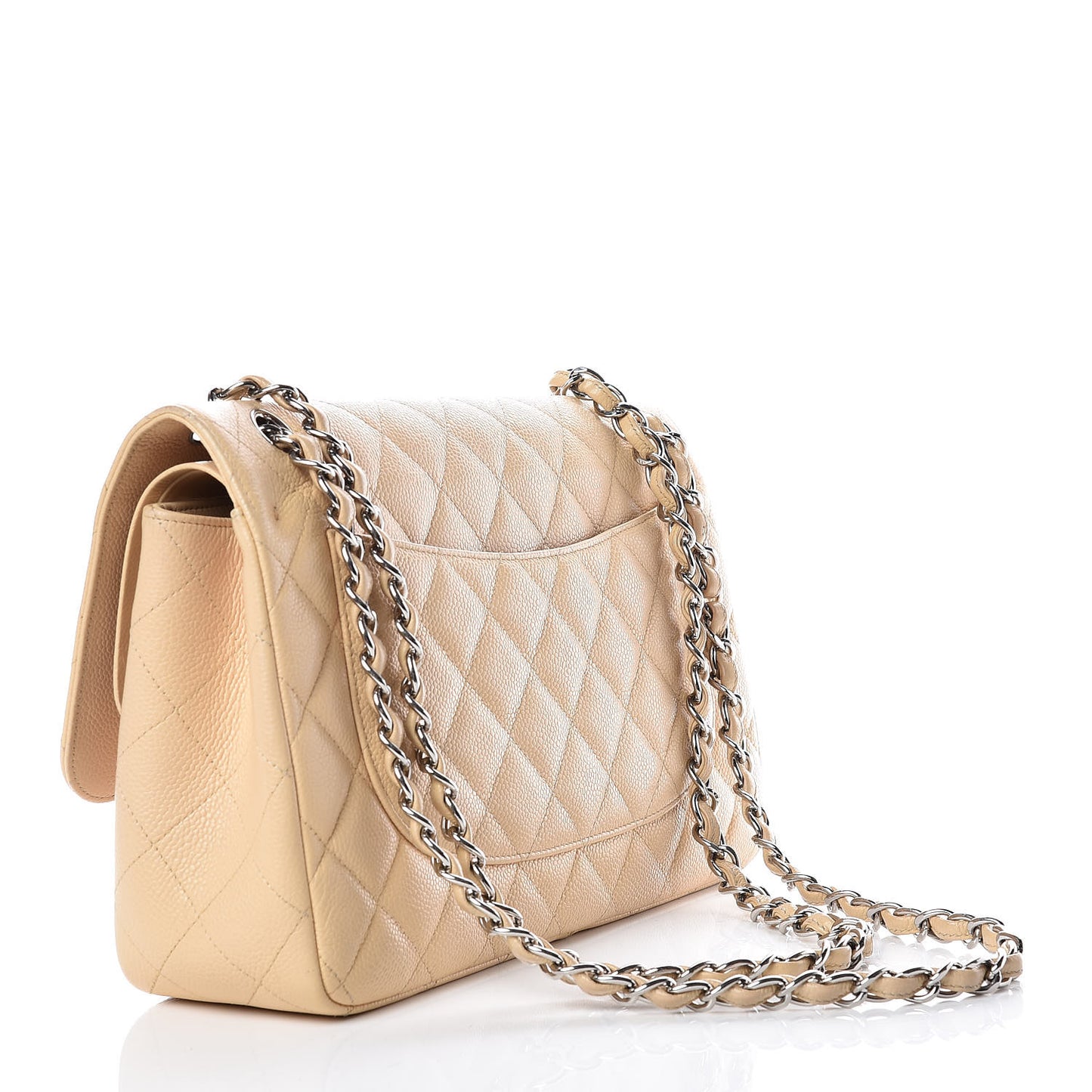 Caviar Quilted Jumbo Double Flap Beige Clair