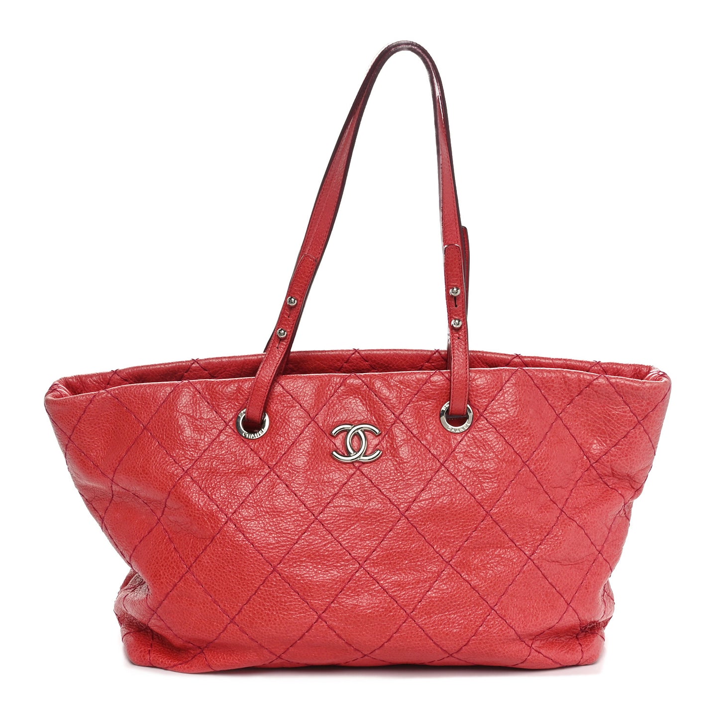 Glazed Calfskin Large On The Road Tote Red