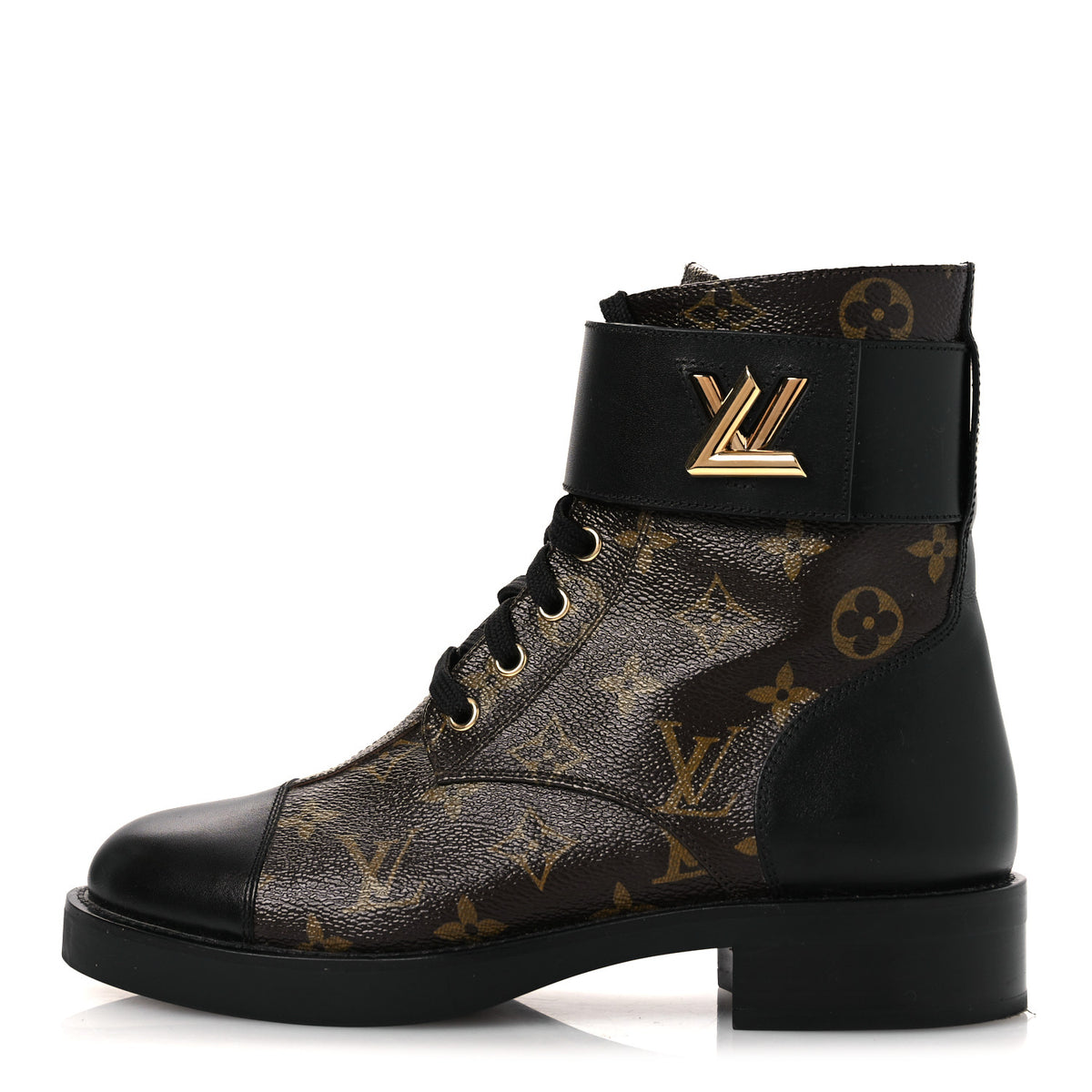 Louis Vuitton Calfskin Monogram Wonderland Flat Ranger Boots 37.5 Black 1 of 11