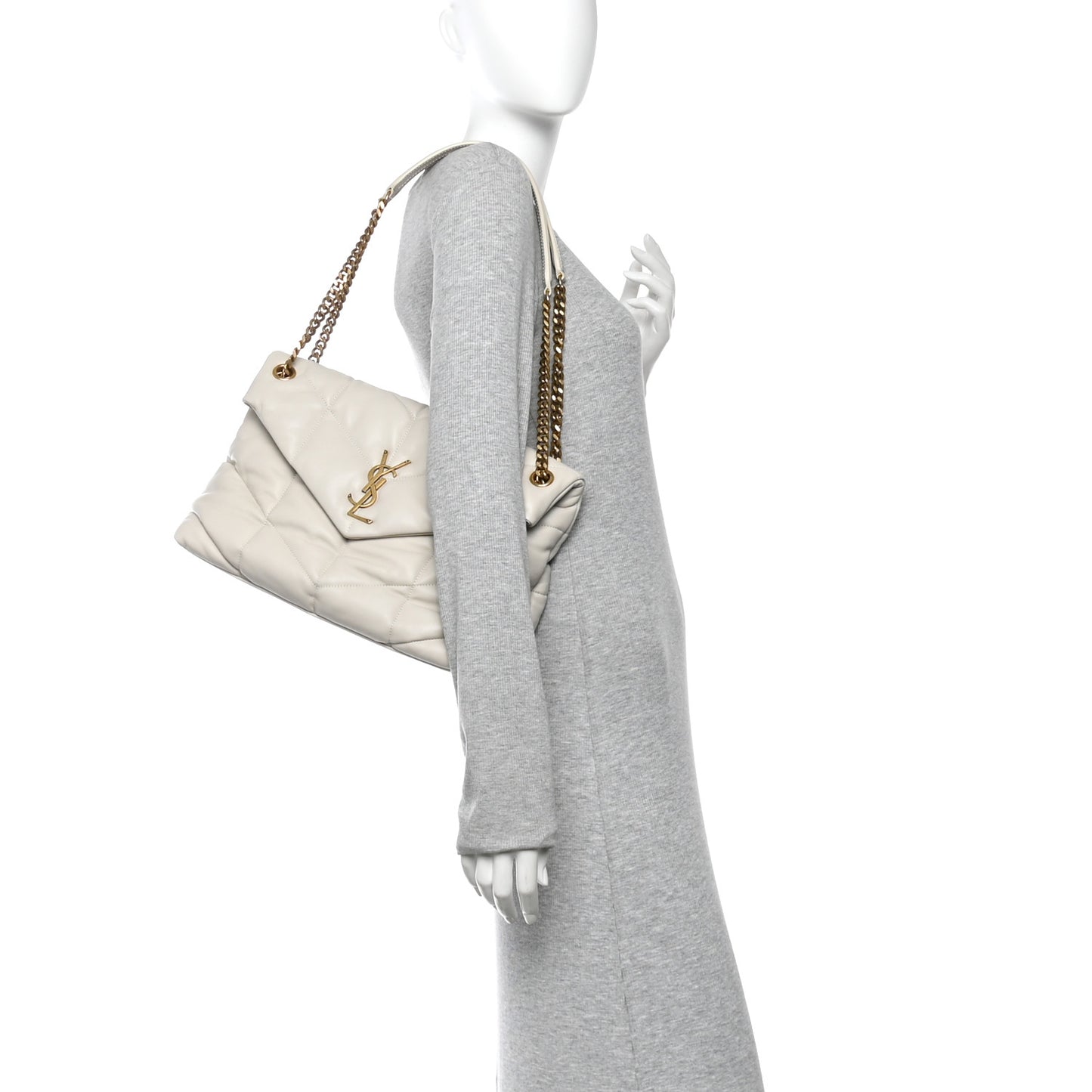Lambskin Quilted Medium Loulou Puffer Monogram Chain Satchel Crema Soft