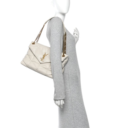 Saint Laurent Lambskin Quilted Medium Loulou Puffer Monogram Chain Satchel Crema Soft 2 of 15