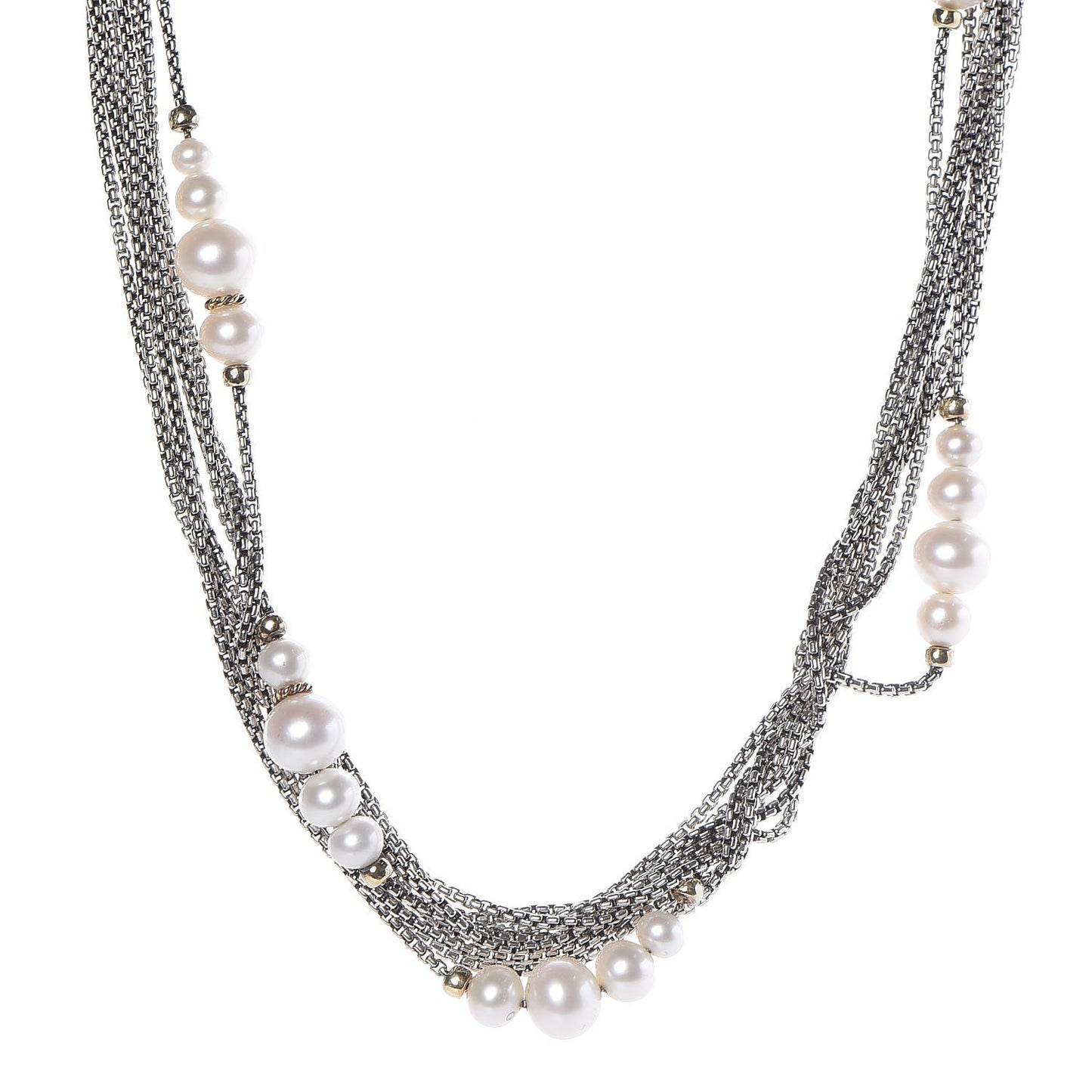 Sterling Silver 18K Yellow Gold Pearl Multi Strand Necklace