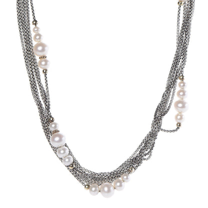 David Yurman Sterling Silver 18K Yellow Gold Pearl Multi Strand Necklace 8 of 11