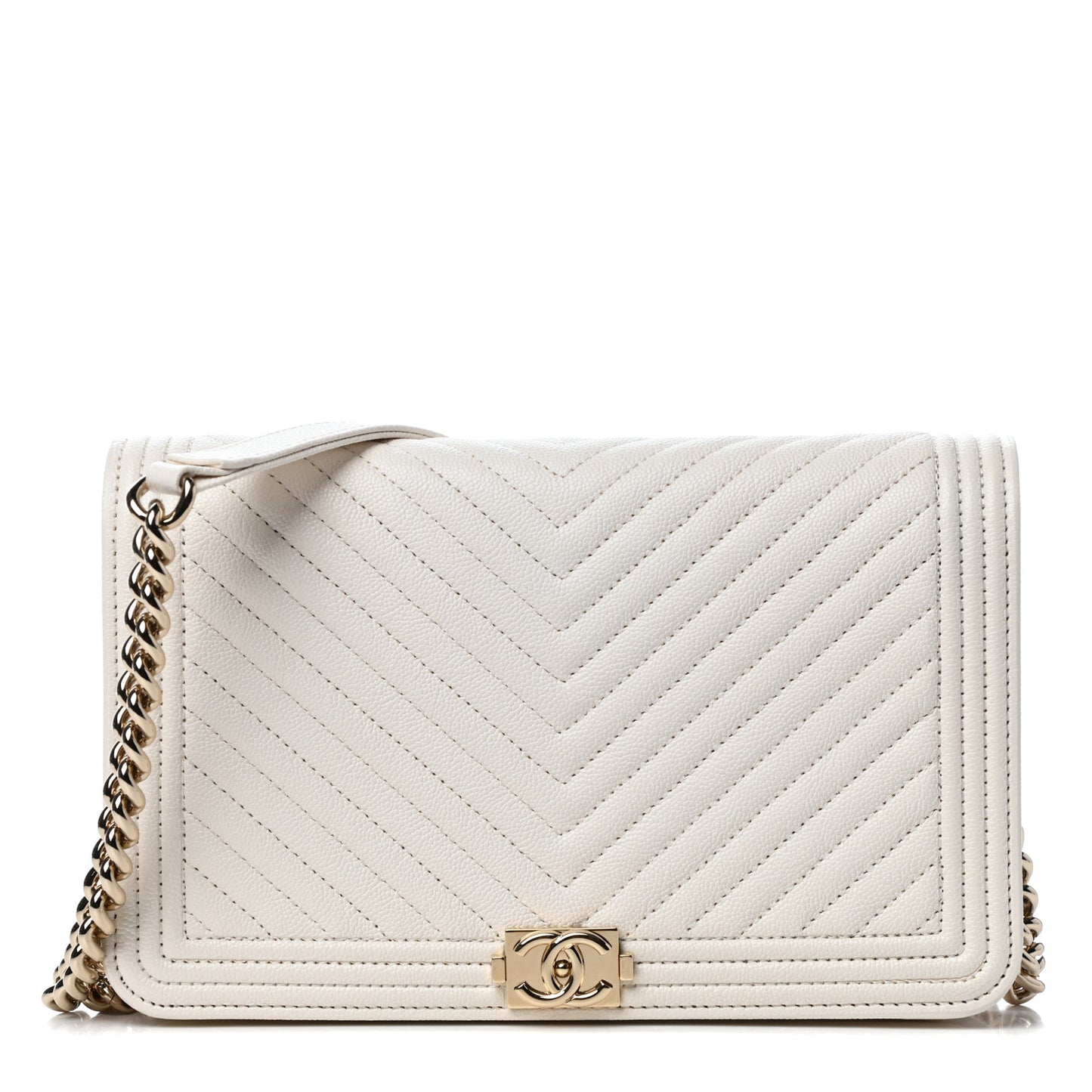 Caviar Chevron Boy Wallet On Chain WOC White