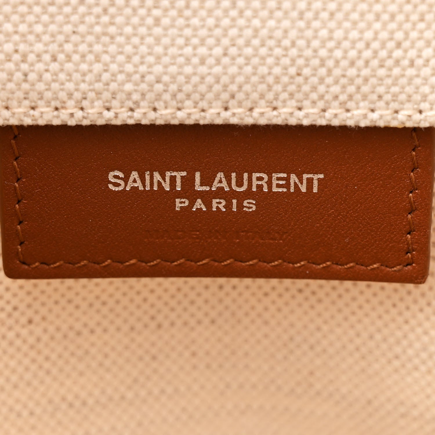 Saint Laurent Linen Calfskin Rive Gauche Bucket Bag Optic White Cognac 8 of 12