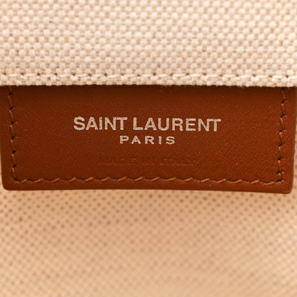 Saint Laurent Linen Calfskin Rive Gauche Bucket Bag Optic White Cognac 8 of 12