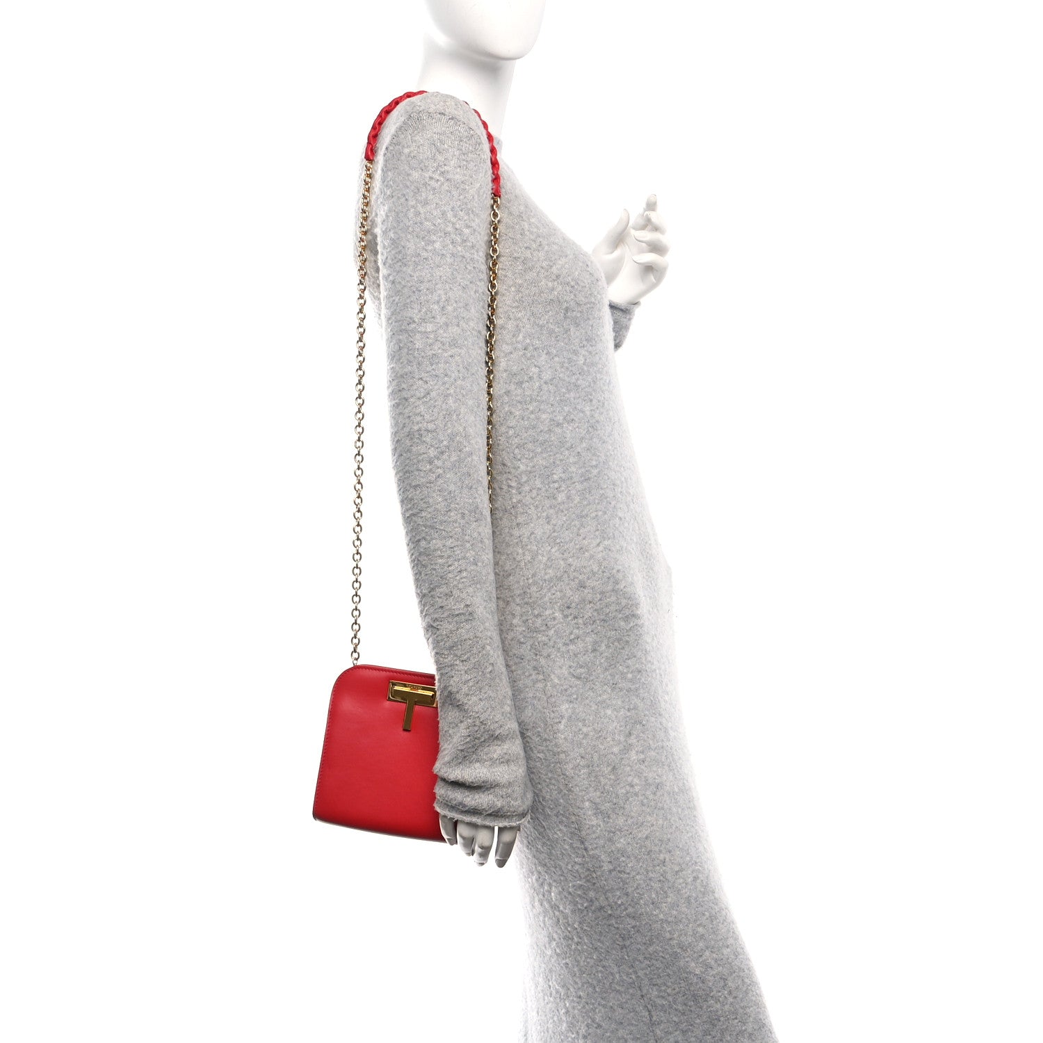 Tom Ford Calfskin Cosmo T Lock Chain Bag Red 2 of 9