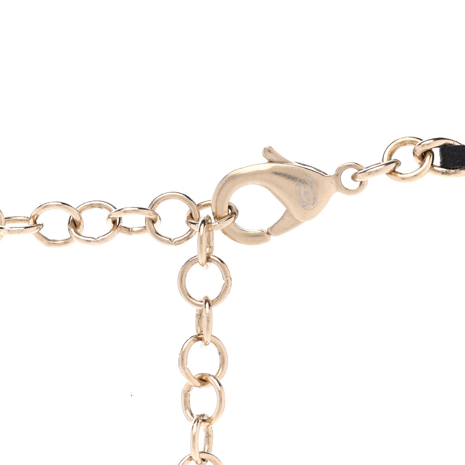 Chanel Metal Calfskin Crystal Double CC Short Necklace Black Gold 5 of 7