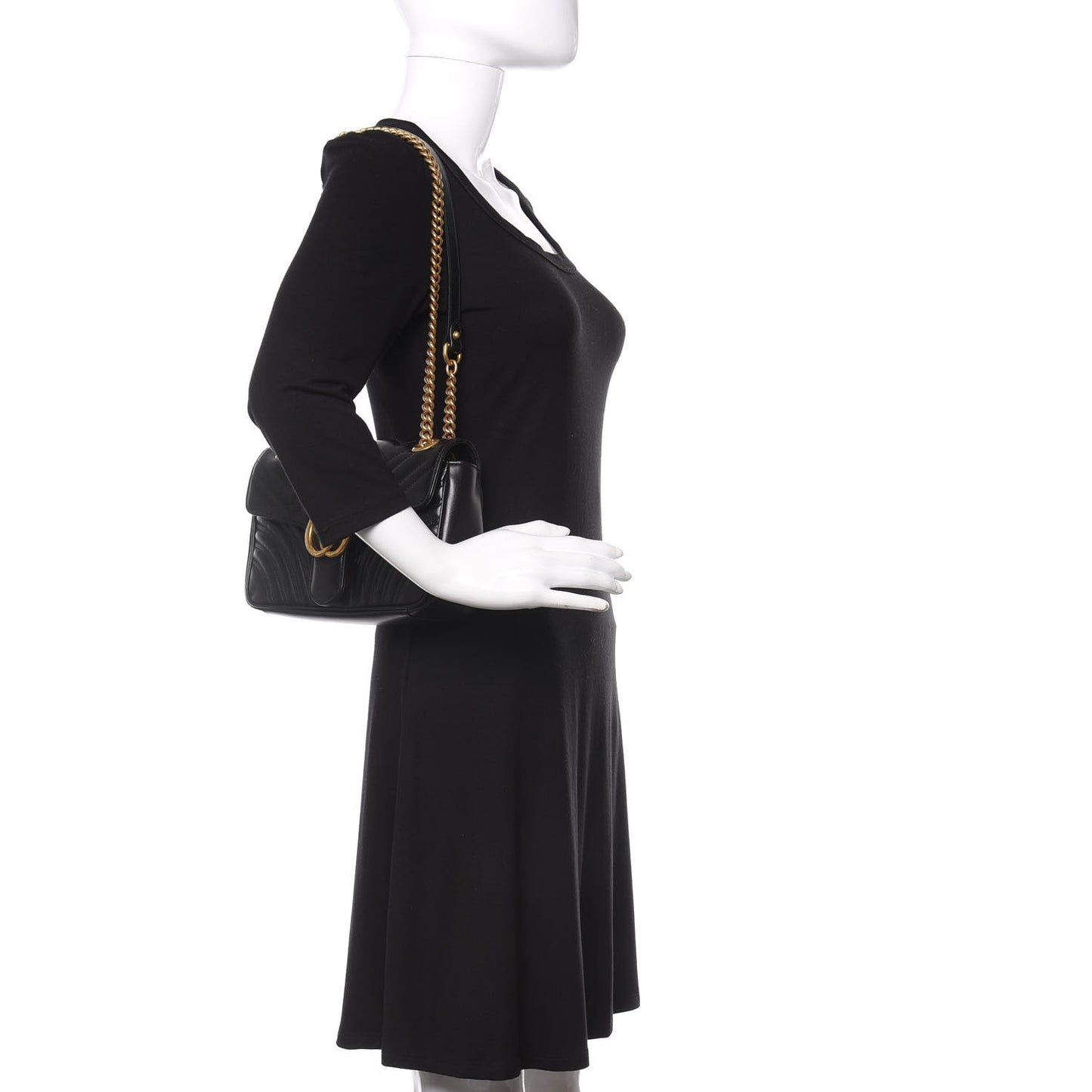Calfskin Matelasse Small GG Marmont Shoulder Bag Black