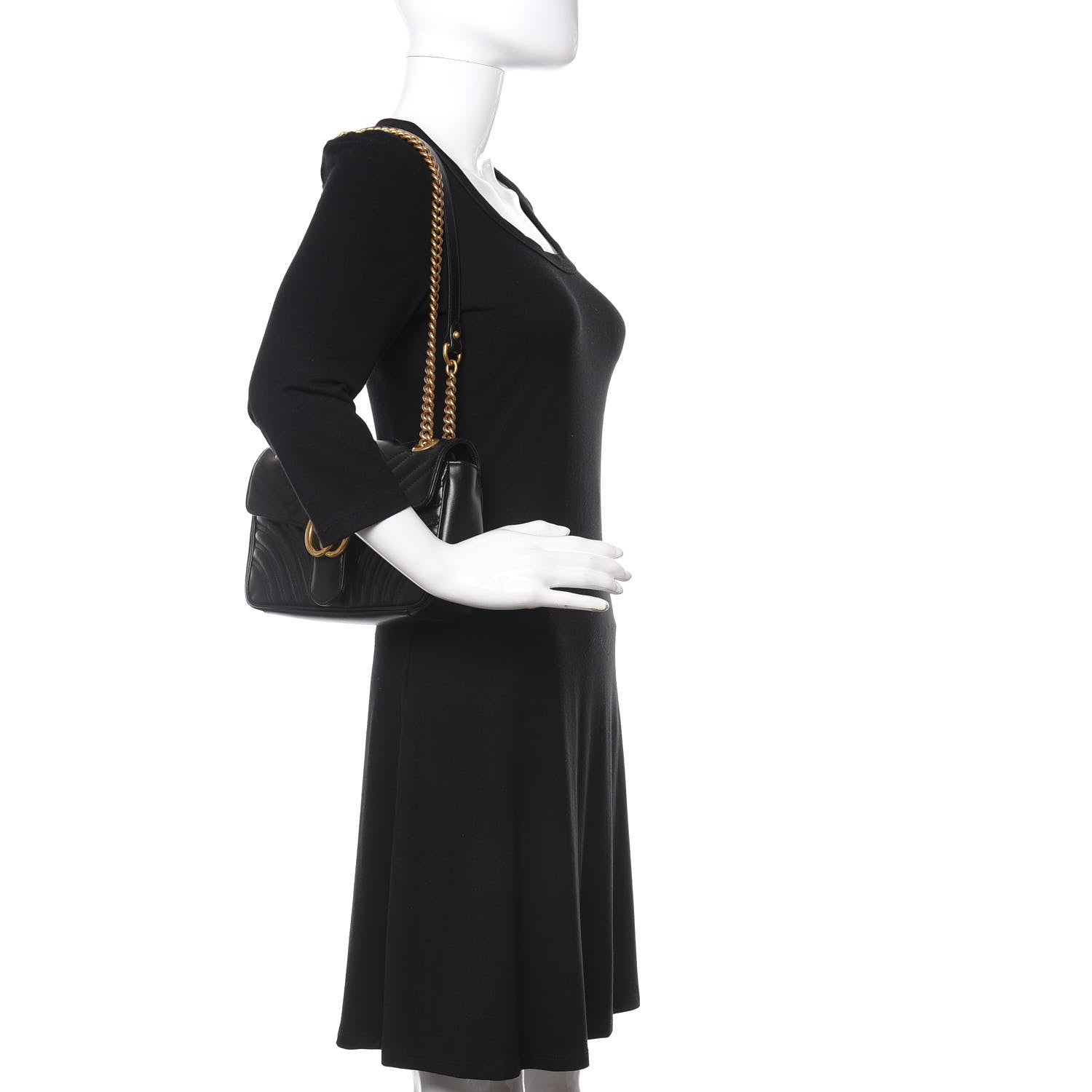Gucci Calfskin Matelasse Small GG Marmont Shoulder Bag Black 2 of 13