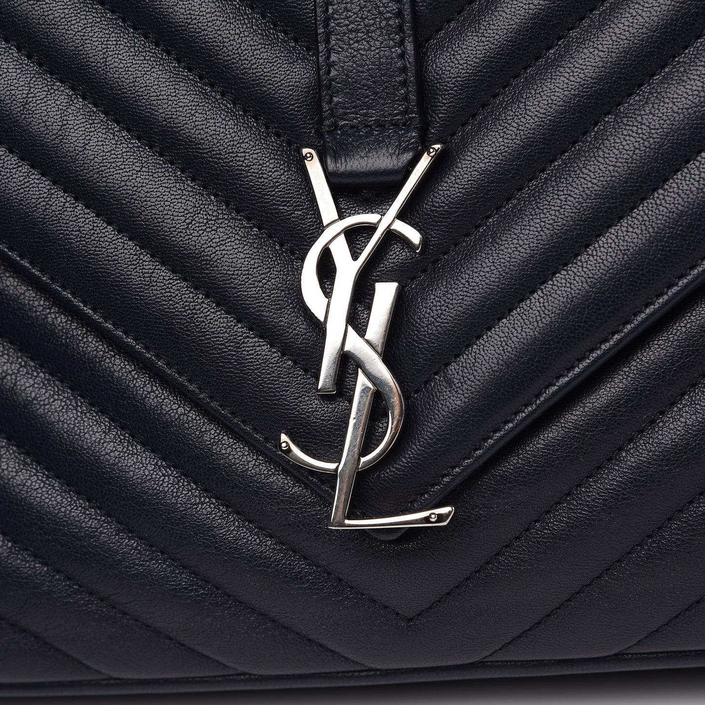 Sheepskin Matelasse Chevron Monogram Large College Satchel Navy Blue