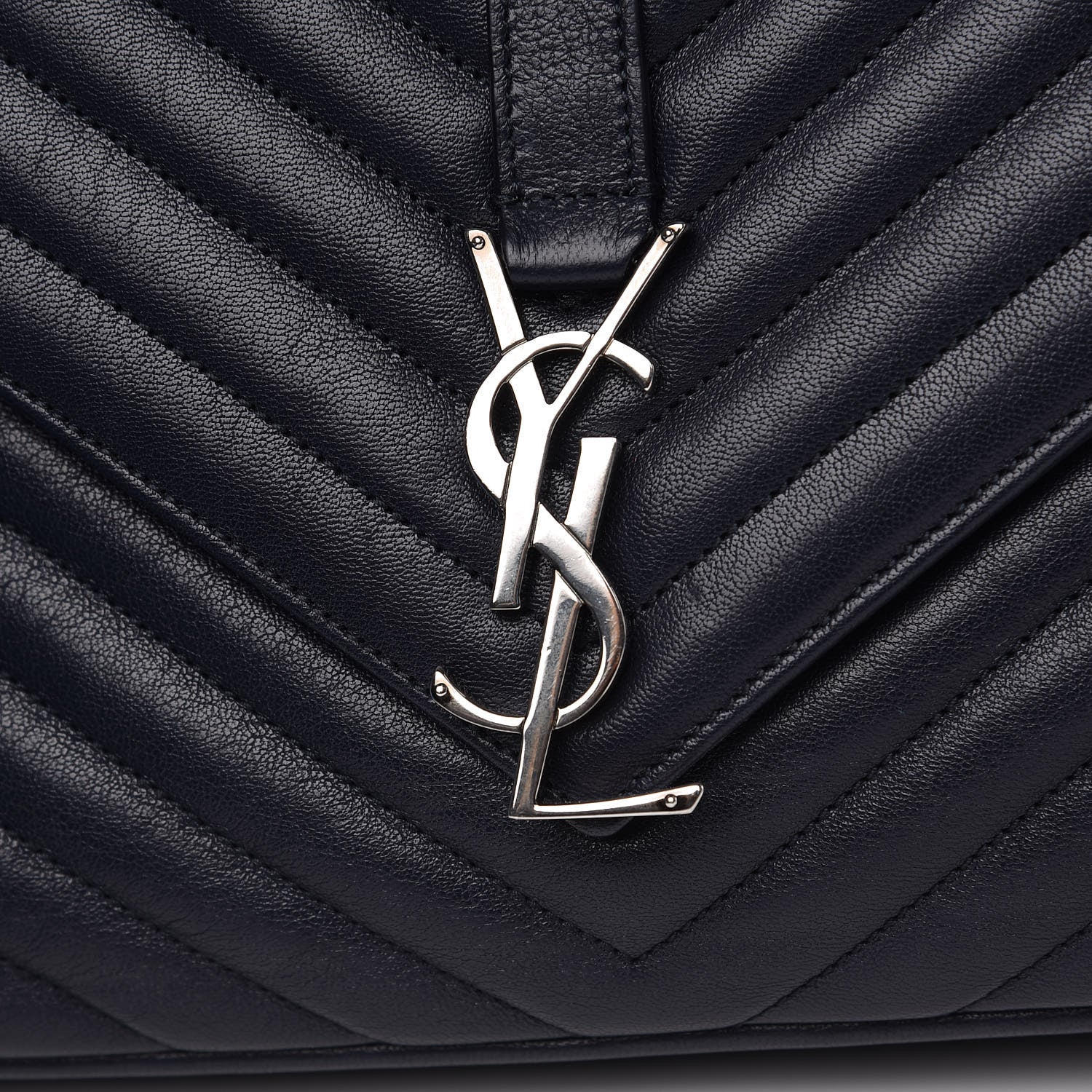 Saint Laurent Sheepskin Matelasse Chevron Monogram Large College Satchel Navy Blue 9 of 9