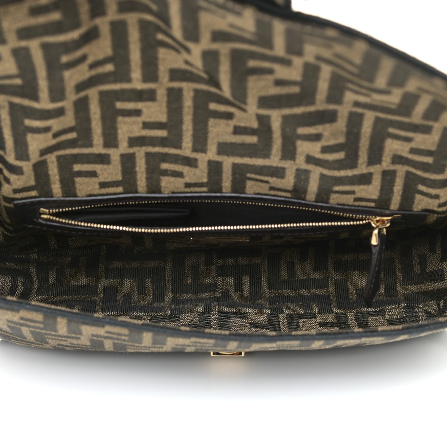 Fendi Fabric Jacquard FF 1974 Medium Baguette Tobacco Moro Black 7 of 12