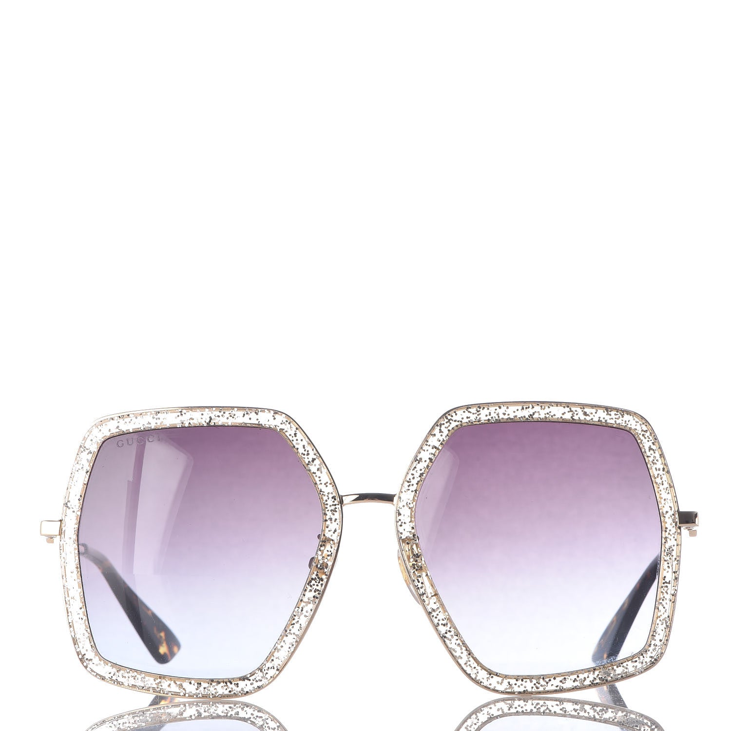 Gucci Glitter Acetate Oversize Square Frame Sunglasses GG0106S Gold 2 of 7