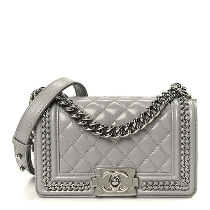 Chanel Iridescent Lambskin Quilted Small Chain Around Boy Flap Grey 1 of 10