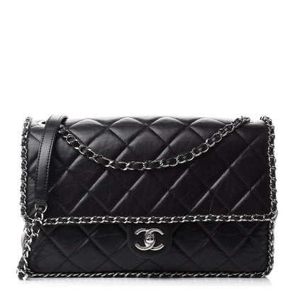 Chanel Crumpled Calfskin Quilted Large Chain All Over Flap Bag Black 1 of 12