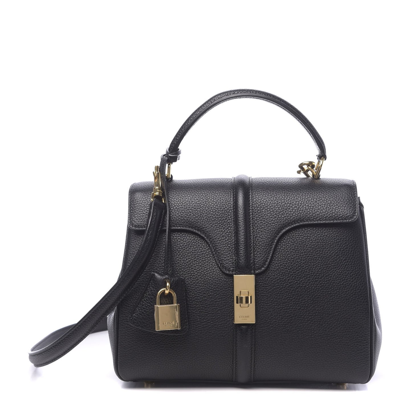 Grained Calfskin Small 16 Top Handle Bag Black