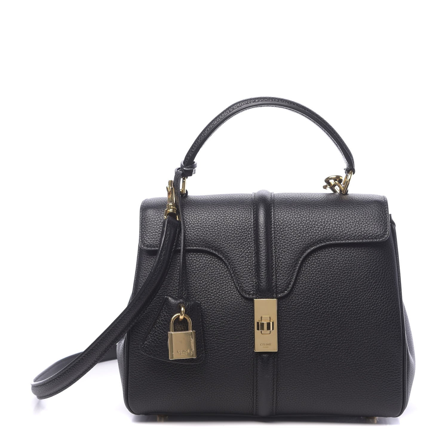 Celine Grained Calfskin Small 16 Top Handle Bag Black 1 of 12