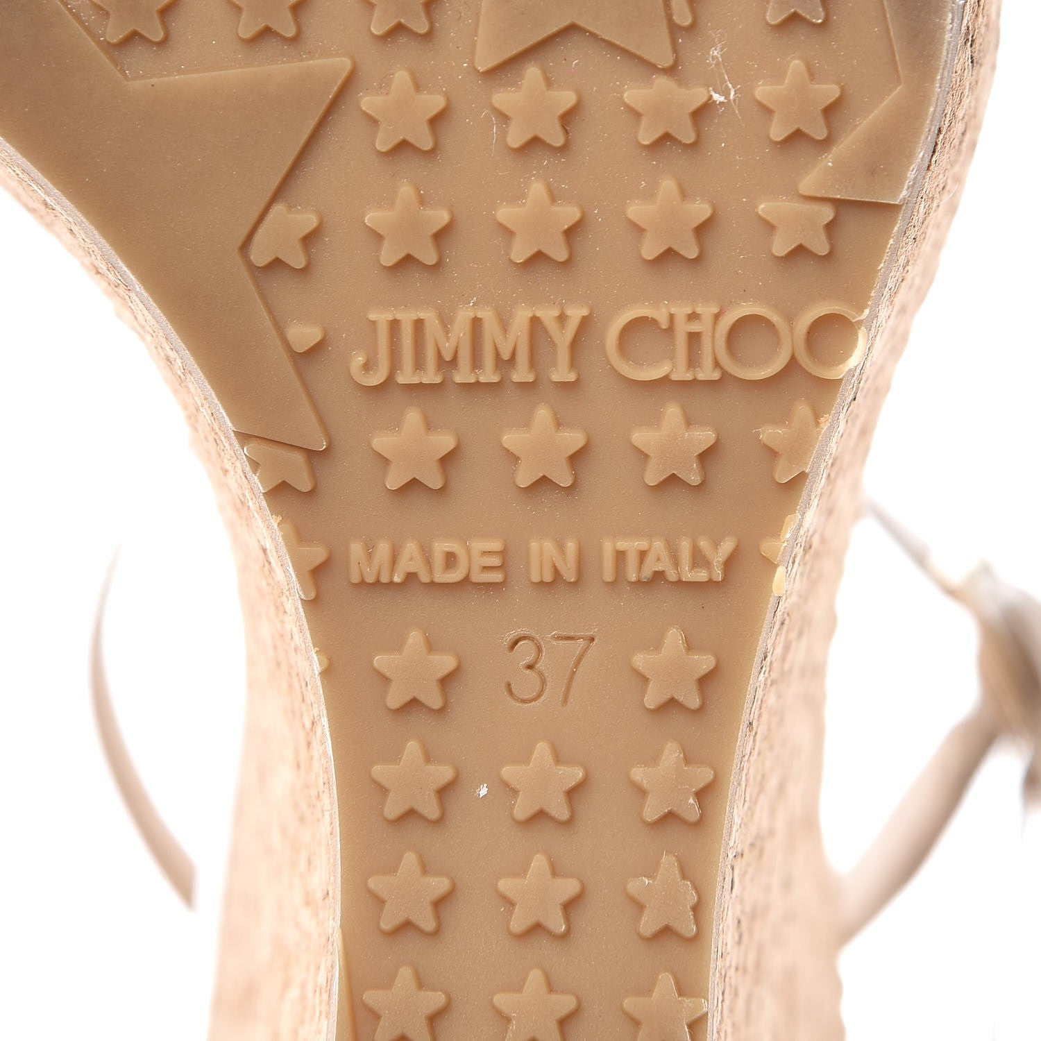 Jimmy Choo Patent Calfskin Cork Pela T Strap Wedge Sandals 37 Nude 8 of 10