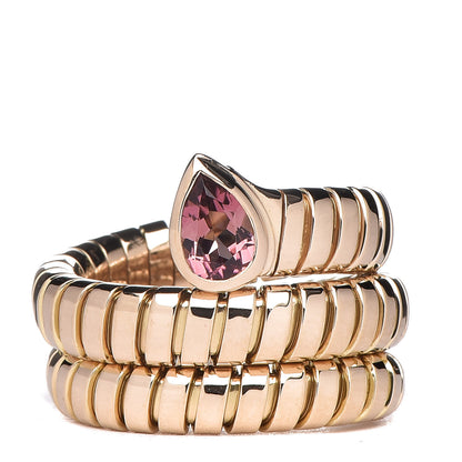 Bulgari 18K Yellow Gold Tubogas Pink Tourmaline Ring 52 6 1 of 4