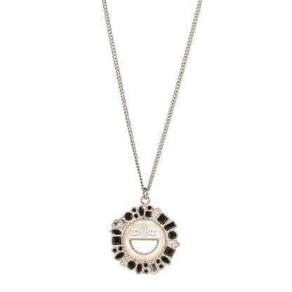 Chanel Crystal CC Smiley Emoji Pendant Necklace Silver 1 of 6