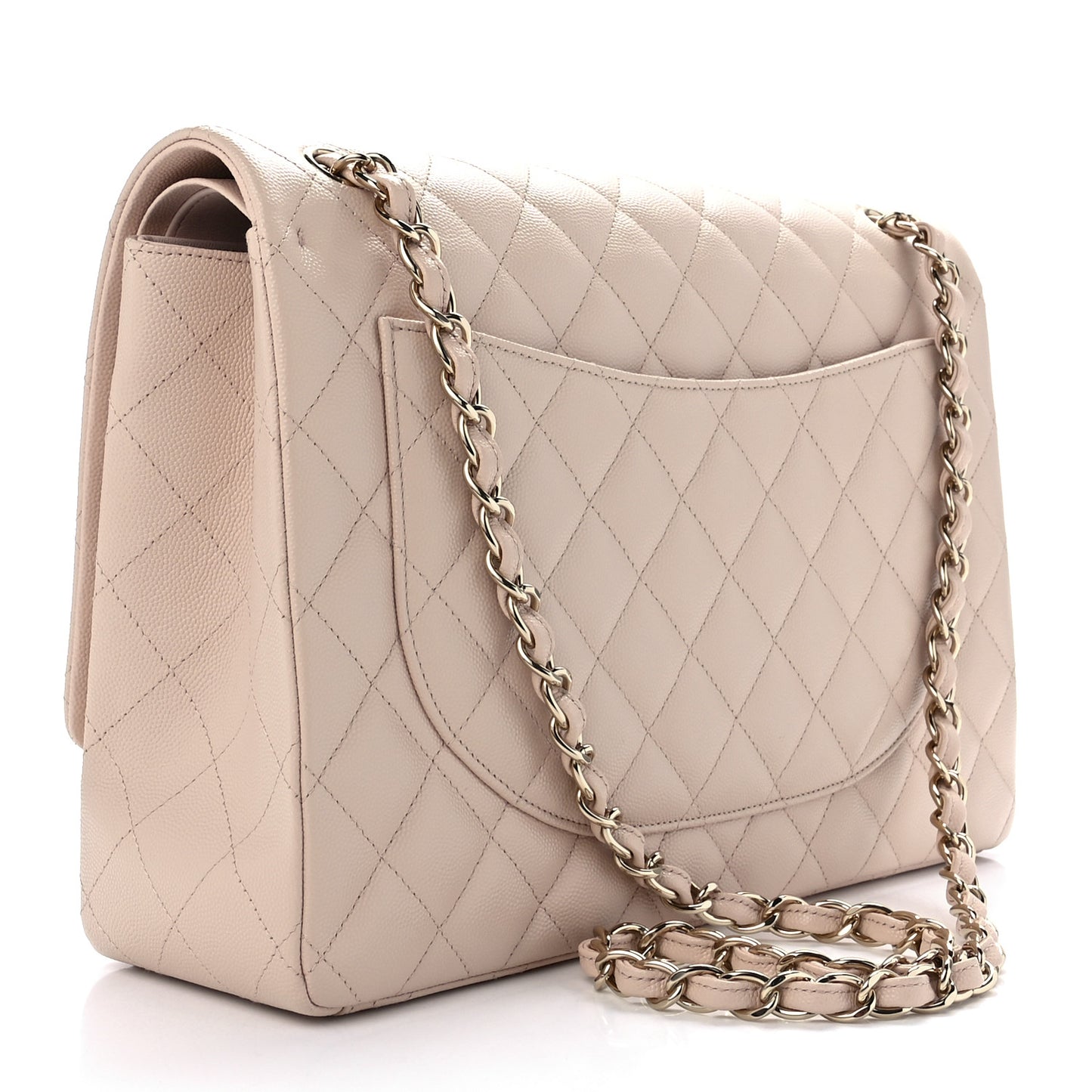 Caviar Quilted Maxi Double Flap Beige