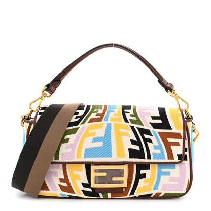 Fendi X SARA COLEMAN Canvas Vitello King Seta FF Fish Eye Embroidered Baguette Grezzo Multicolor Ghianda 1 of 11
