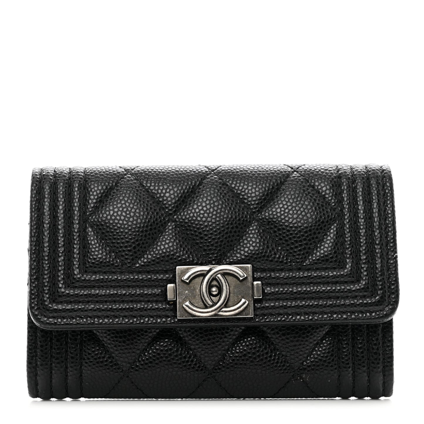 Caviar Quilted Boy Flap Card Holder Black