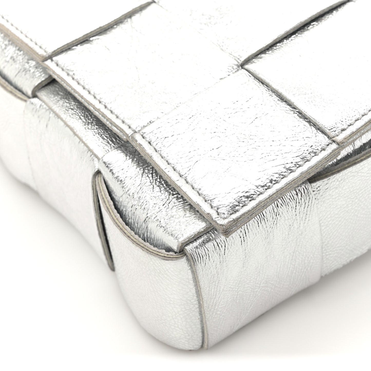 Metallic Lambskin Maxi Intrecciato Cassette Crossbody Bag Silver