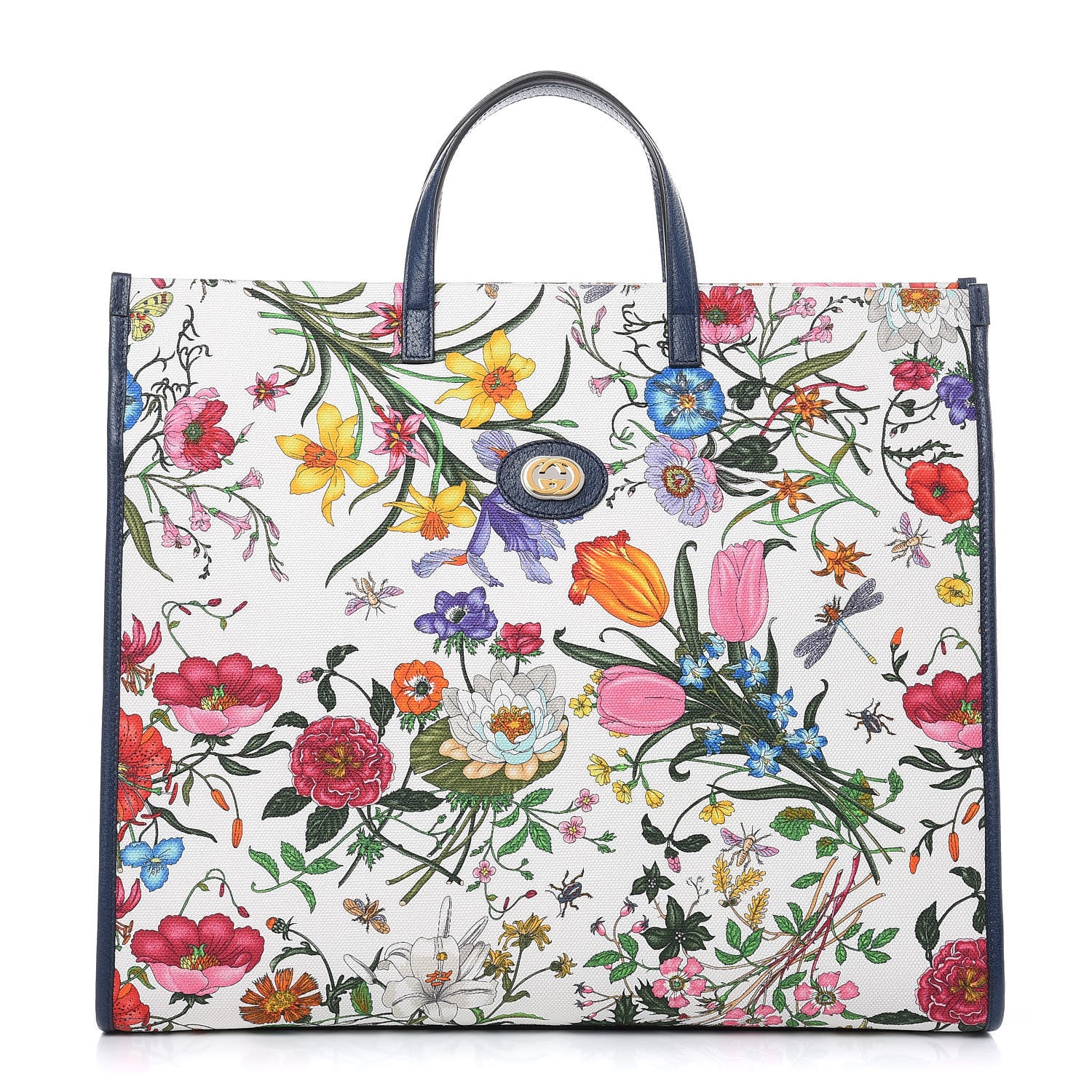 Gucci Canvas Large Flora Tote Navy Multicolor 1 of 10