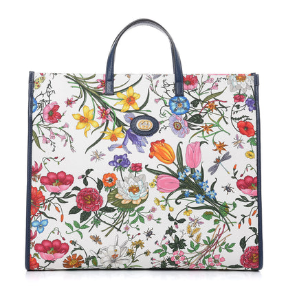 Gucci Canvas Large Flora Tote Navy Multicolor 1 of 10