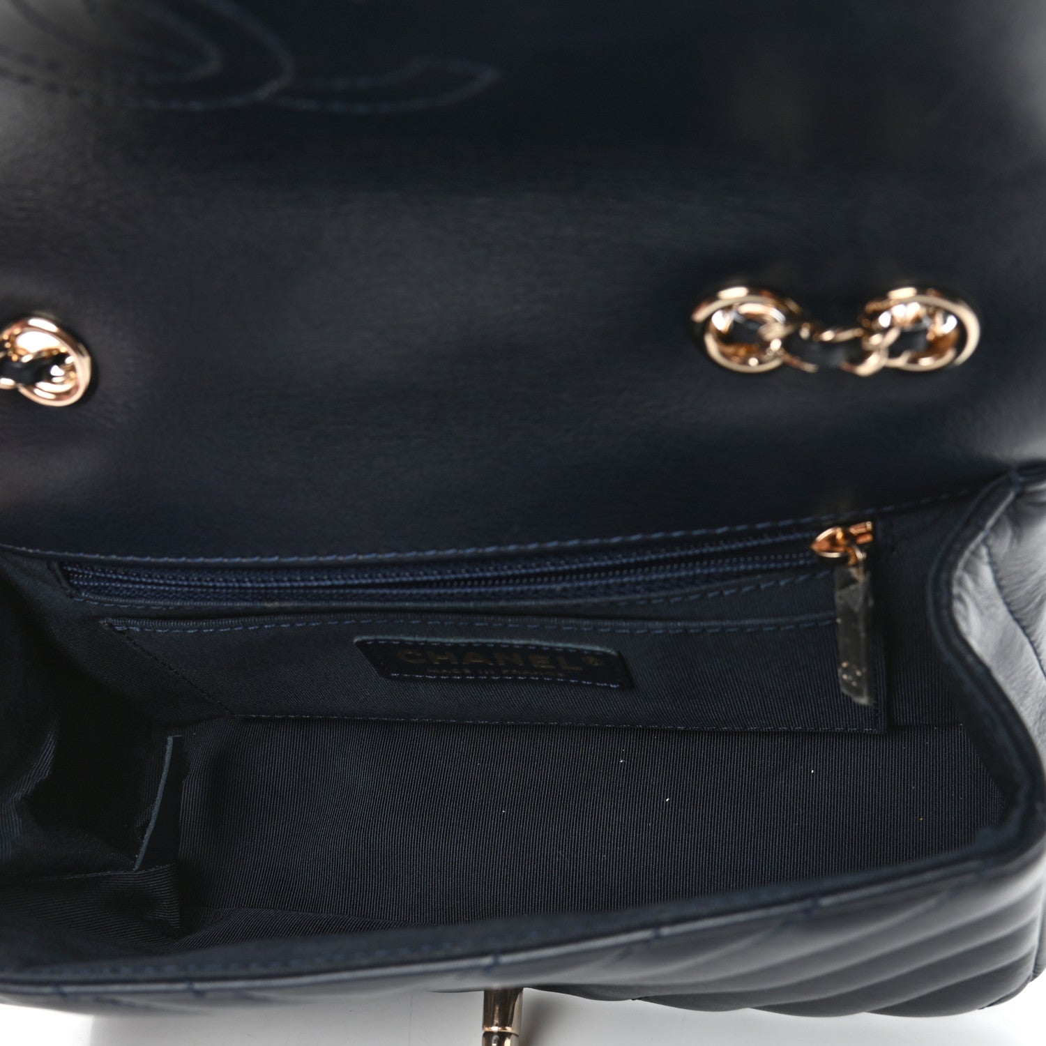 Chanel Calfskin Chevron Quilted Mini Statement Flap Navy Blue 5 of 9