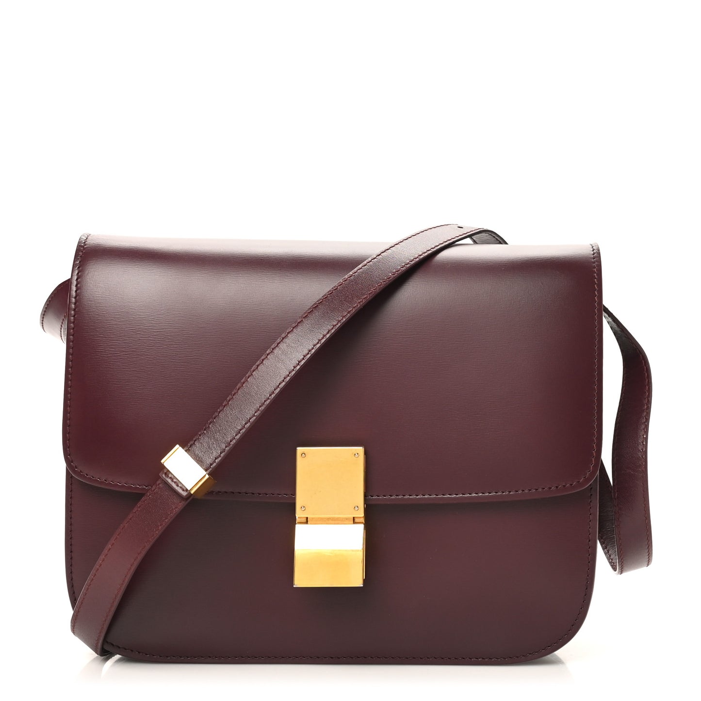 Box Calfskin Medium Classic Box Flap Bag Burgundy