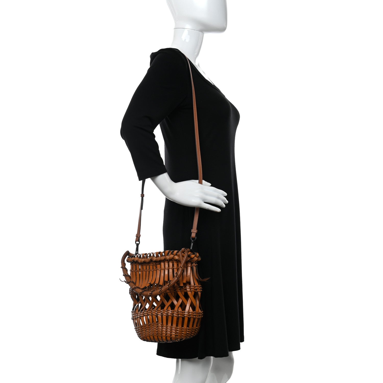 Loewe Calfskin Fringe Woven Small Bucket Bag Tan 2 of 9