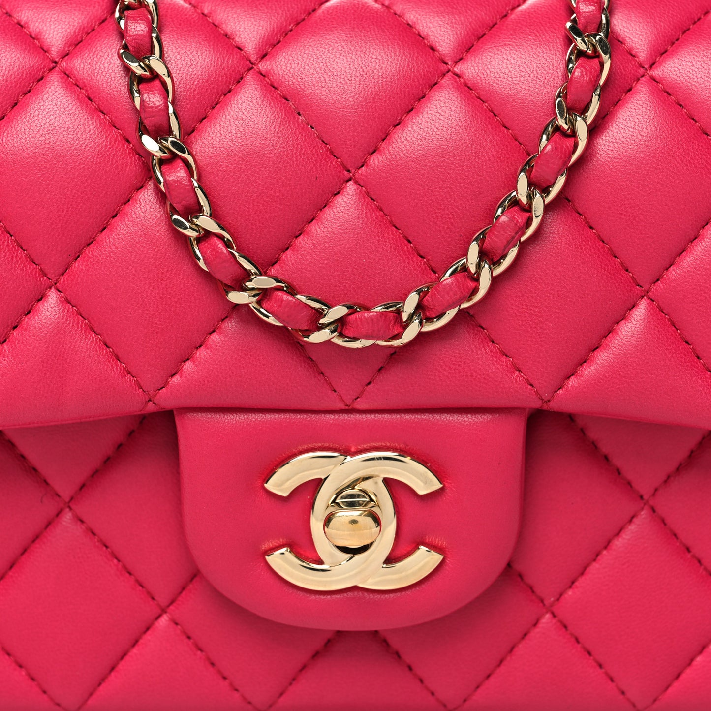 Lambskin Quilted Mini Top Handle Rectangular Flap Dark Pink