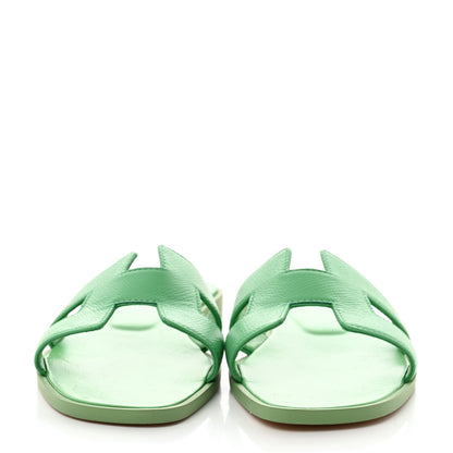 Hermes Epsom Oran Sandals 37 Vert Pomme 2 of 9