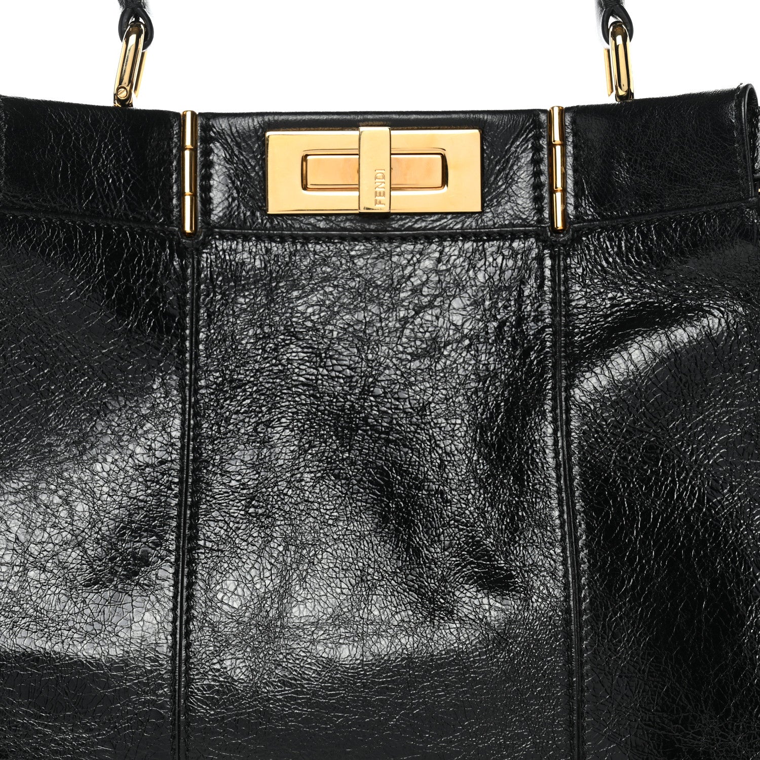 Fendi Agnello Old Shine Medium Peekaboo Iconic Satchel Black 8 of 10