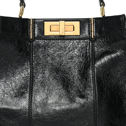 Fendi Agnello Old Shine Medium Peekaboo Iconic Satchel Black 8 of 10