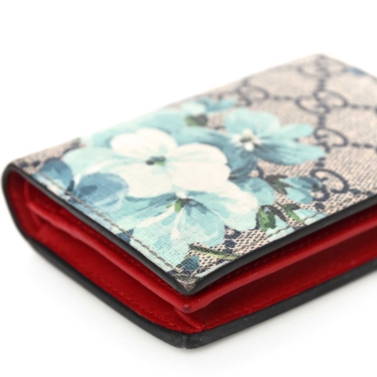Gucci GG Supreme Monogram Blooms Card Case Beige Blue Navy Hibiscus Red 9 of 14