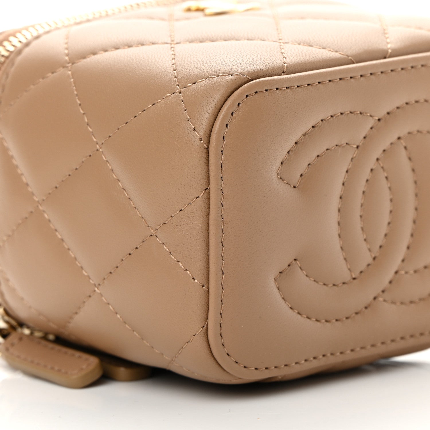 Chanel Lambskin Quilted Pearl Crush Mini Vanity Case With Chain Beige 9 of 11