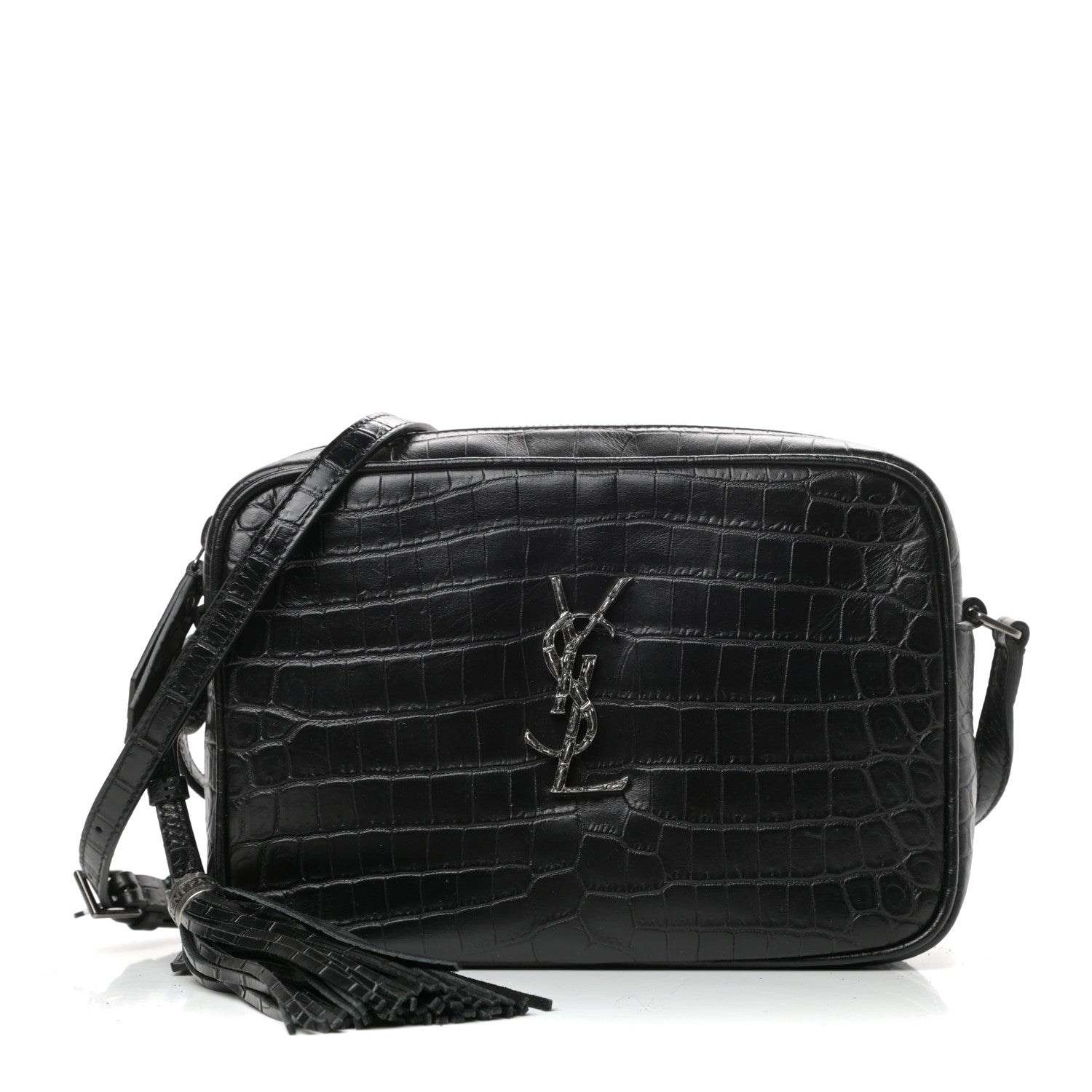 Saint Laurent Calfskin Crocodile Embossed Monogram Lou Camera Bag Black 1 of 9