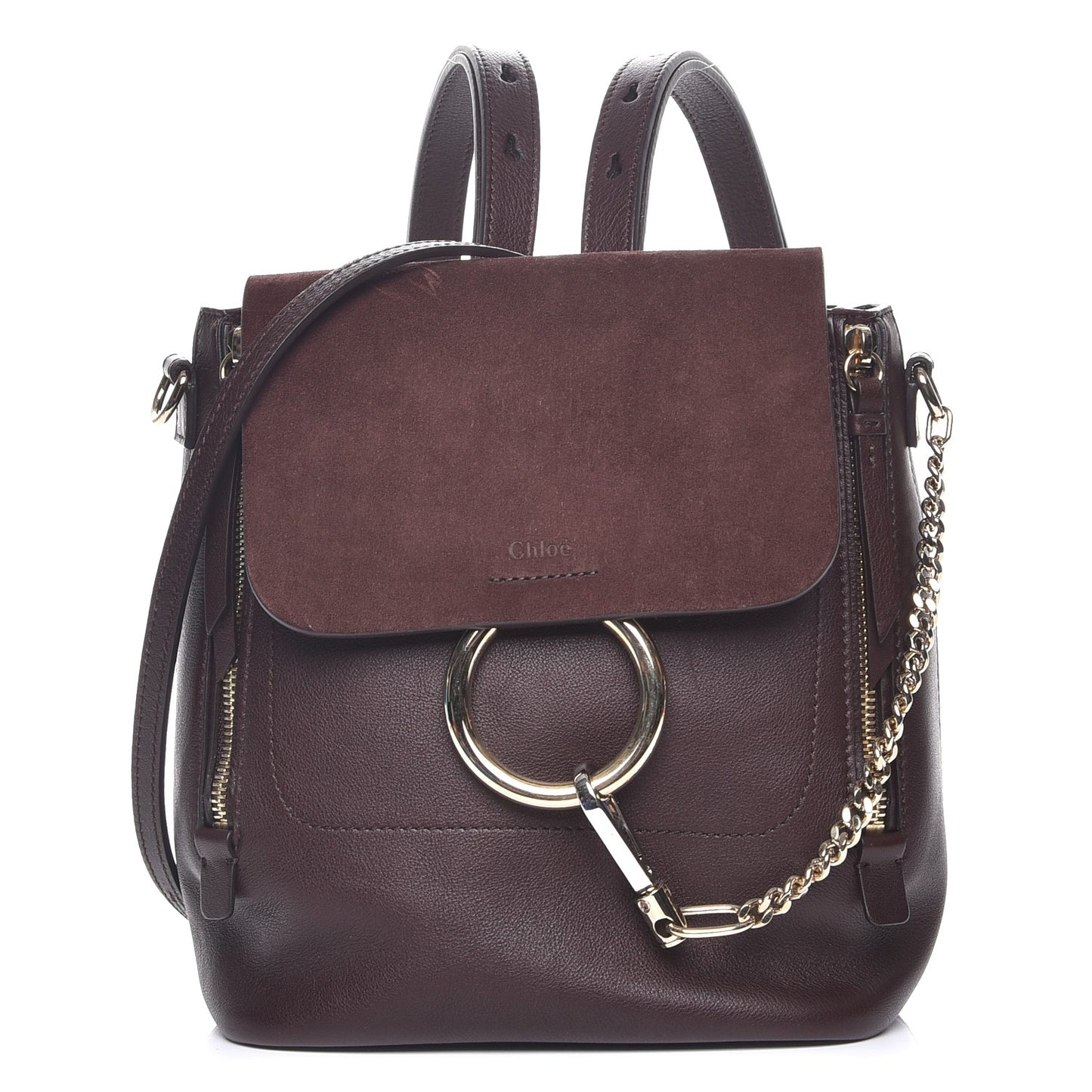 Suede Calfskin Small Faye Backpack Carbon Brown
