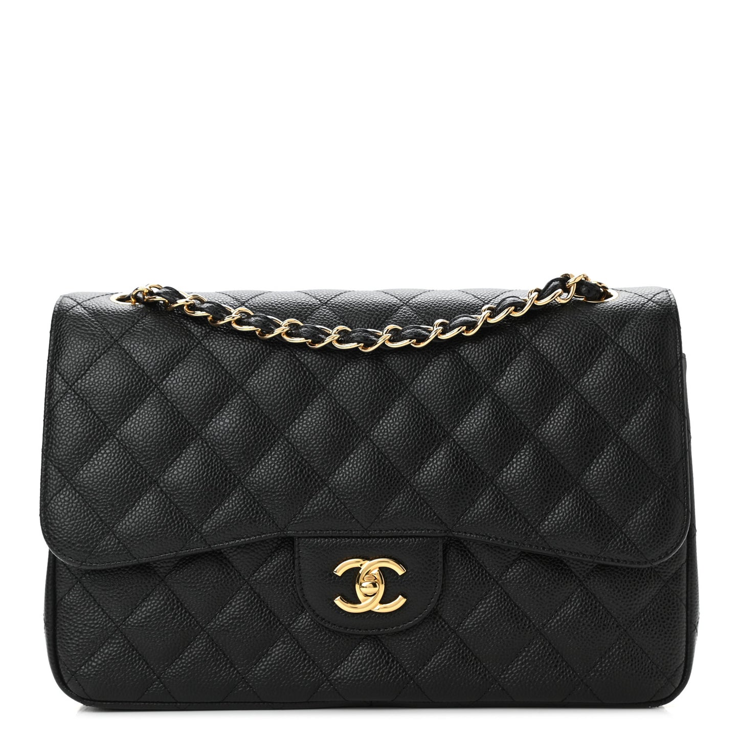 Caviar Quilted Jumbo Double Flap Black